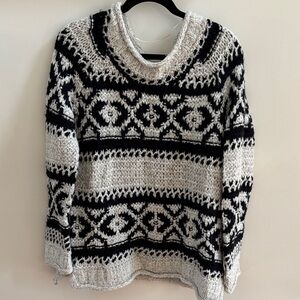 Free People Black and Cream Cowl Neck Sweater